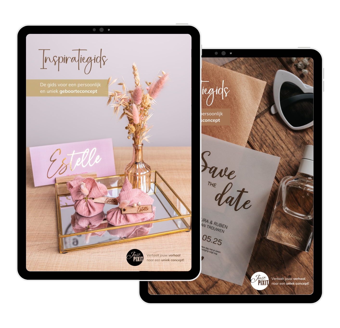 Mockup van het inspiratieboek voor huwelijk en geboorte